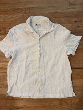 J. Crew White Textured Cotton Short-Sleeve Casual Button-Down Shirt- Lg